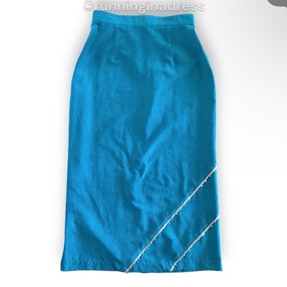 Vintage New Frontier Teal Suede 2-Piece Set Beaded Shirt Jacket & Midi Skirt L - Picture 14 of 16